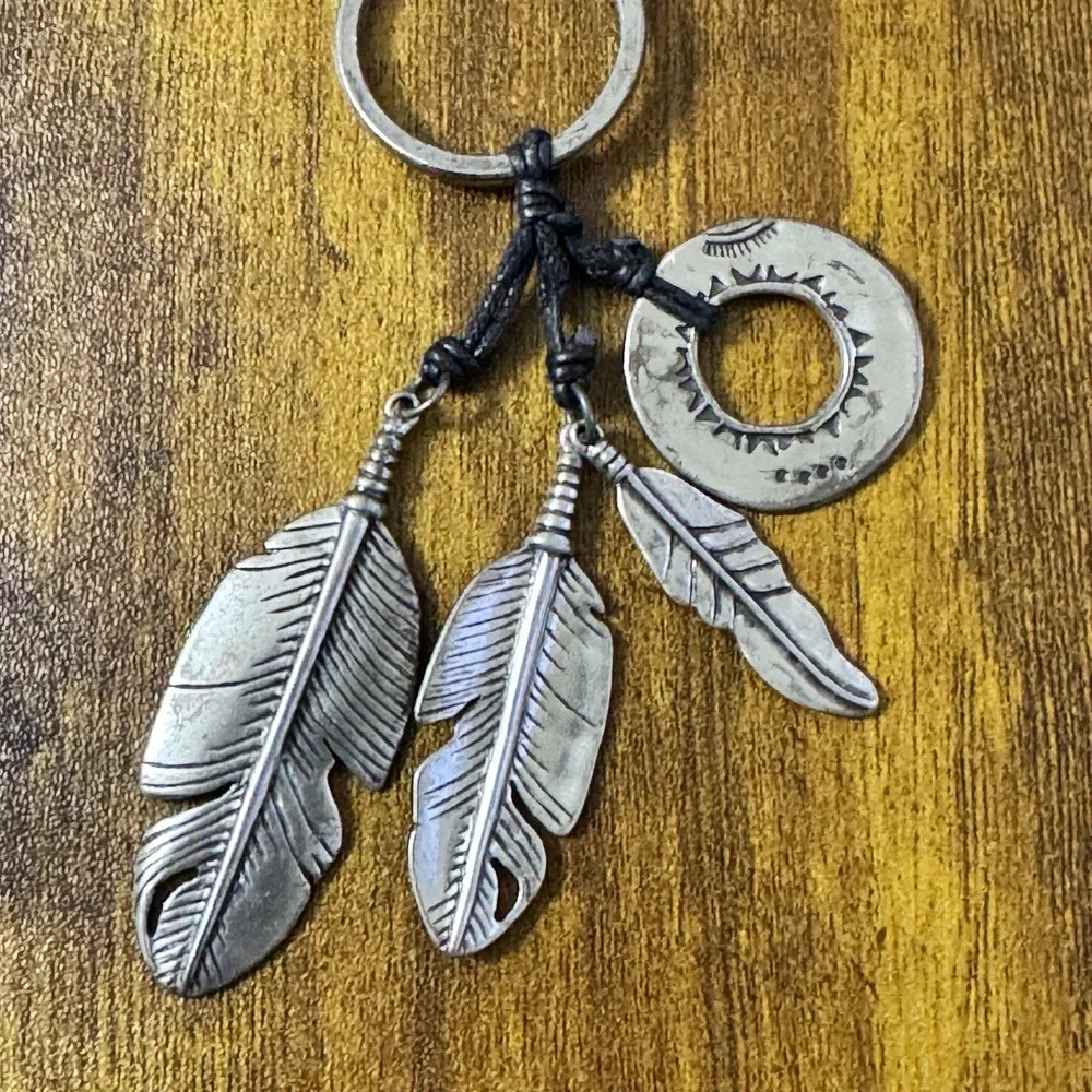 American Eagle Keychain Y2K Feather Charm Boho Western Silver Tone Clip